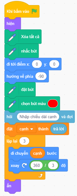 Vẽ hình tam giác Scratch