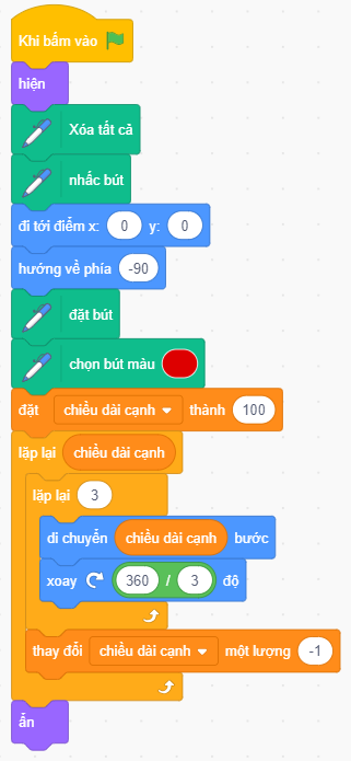 Vẽ và tô màu tam giác Scratch