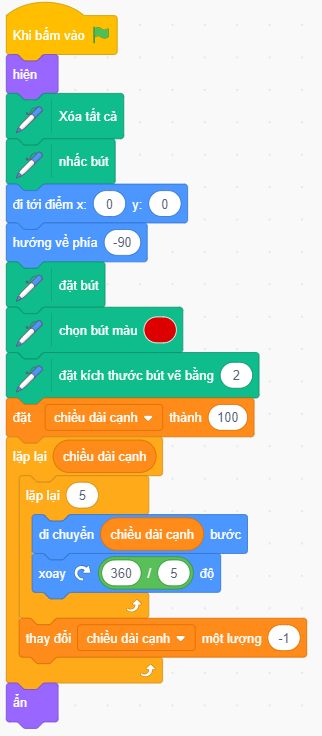 Vẽ và tô màu ngũ giác Scratch