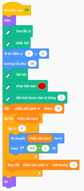 Vẽ và tô màu lục giác - Scratch