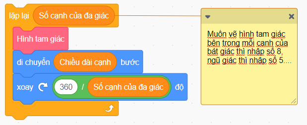 Vẽ hình tam giác bên trong mỗi cạnh của bát giác đều bằng Scratch