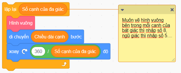 Vẽ hình vuông bên trong mỗi cạnh của bát giác đều bằng Scratch