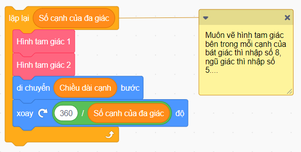 Vẽ hình tam giác bên trong và bên ngoài mỗi cạnh của bát giác đều bằng Scratch