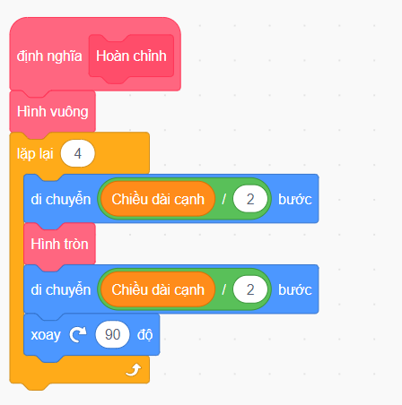 Vẽ 4 hình tròn bên trong hình vuông bằng Scratch