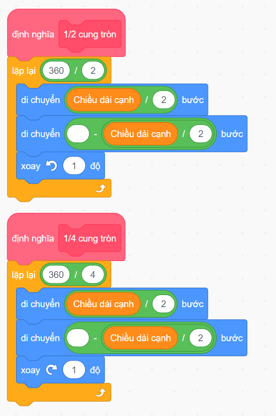 Vẽ hình vuông có 4 phần với các họa tiết bên trong bằng scratch 1