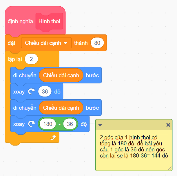 Vẽ ngôi sao 10 cánh từ các hình thoi có màu và không màu bằng Scratch 1